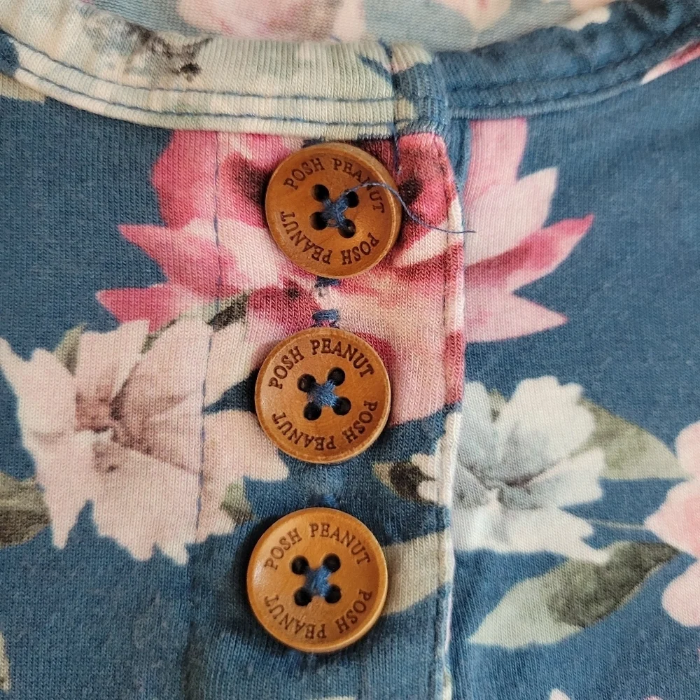 Posh Peanut Floral Top Baby Girl Sz 18-24 Mos Bamboo Viscose Long Sleeve Buttons